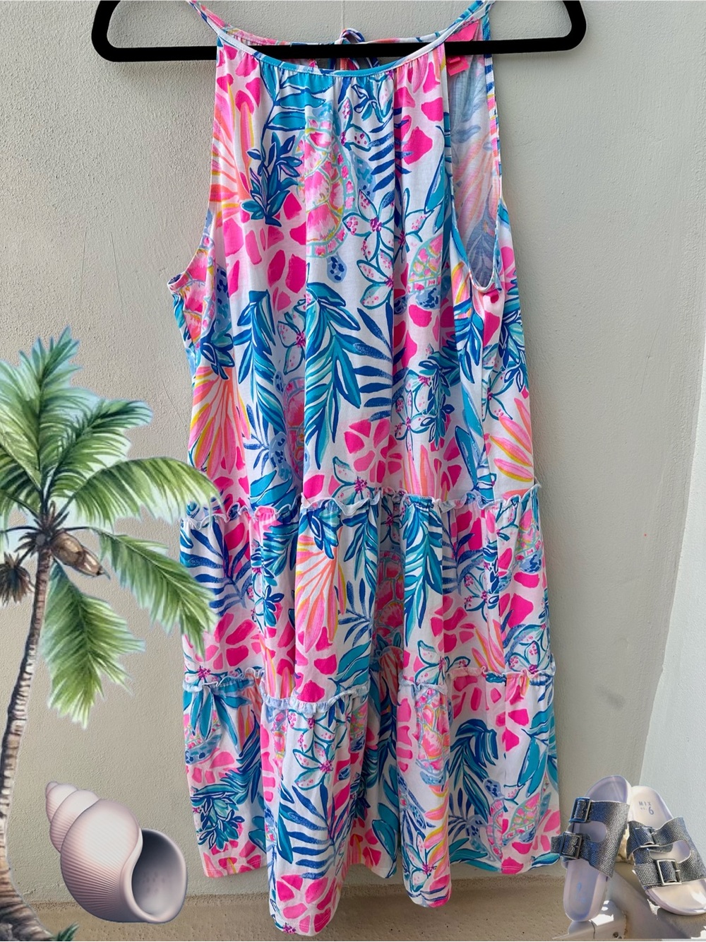 Lilly Pulitzer Pink & Blue Tropical Tiered Sundress